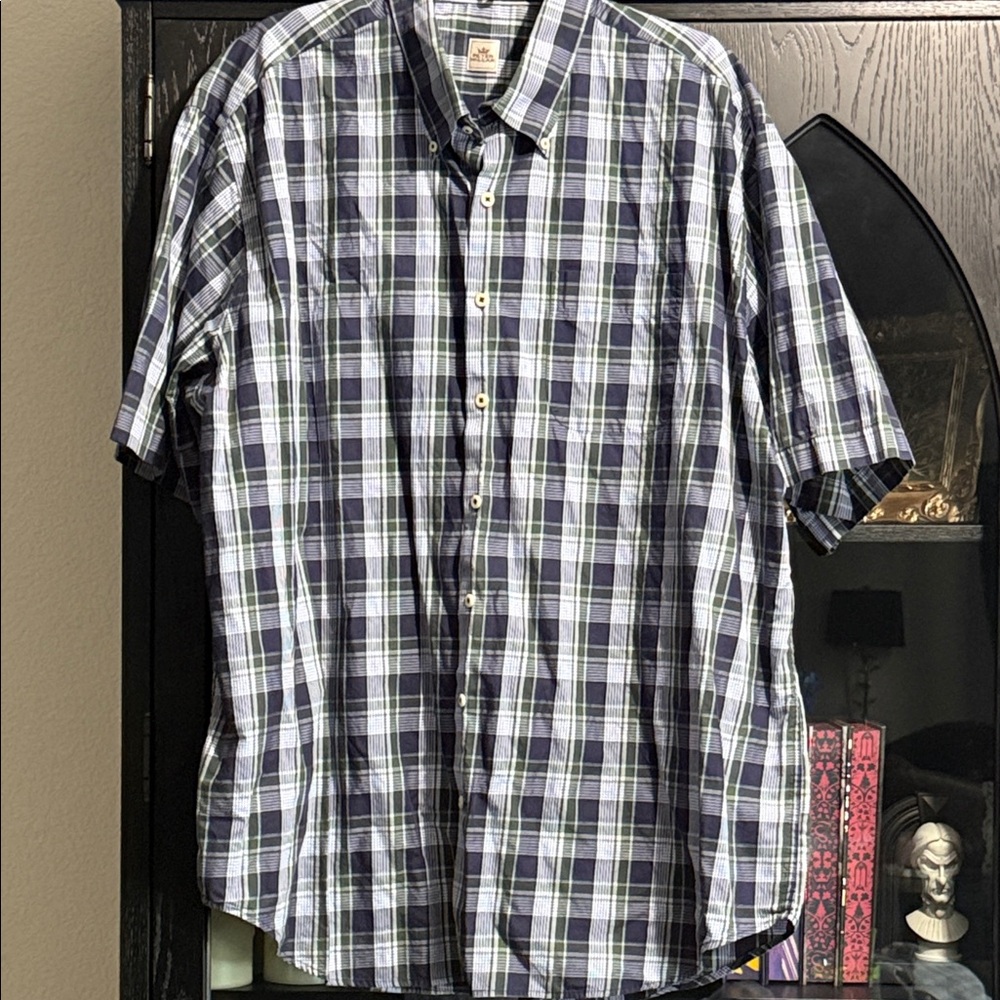 Peter Millar Short-Sleeve Plaid Button-Down Shirt - Navy, Green, White